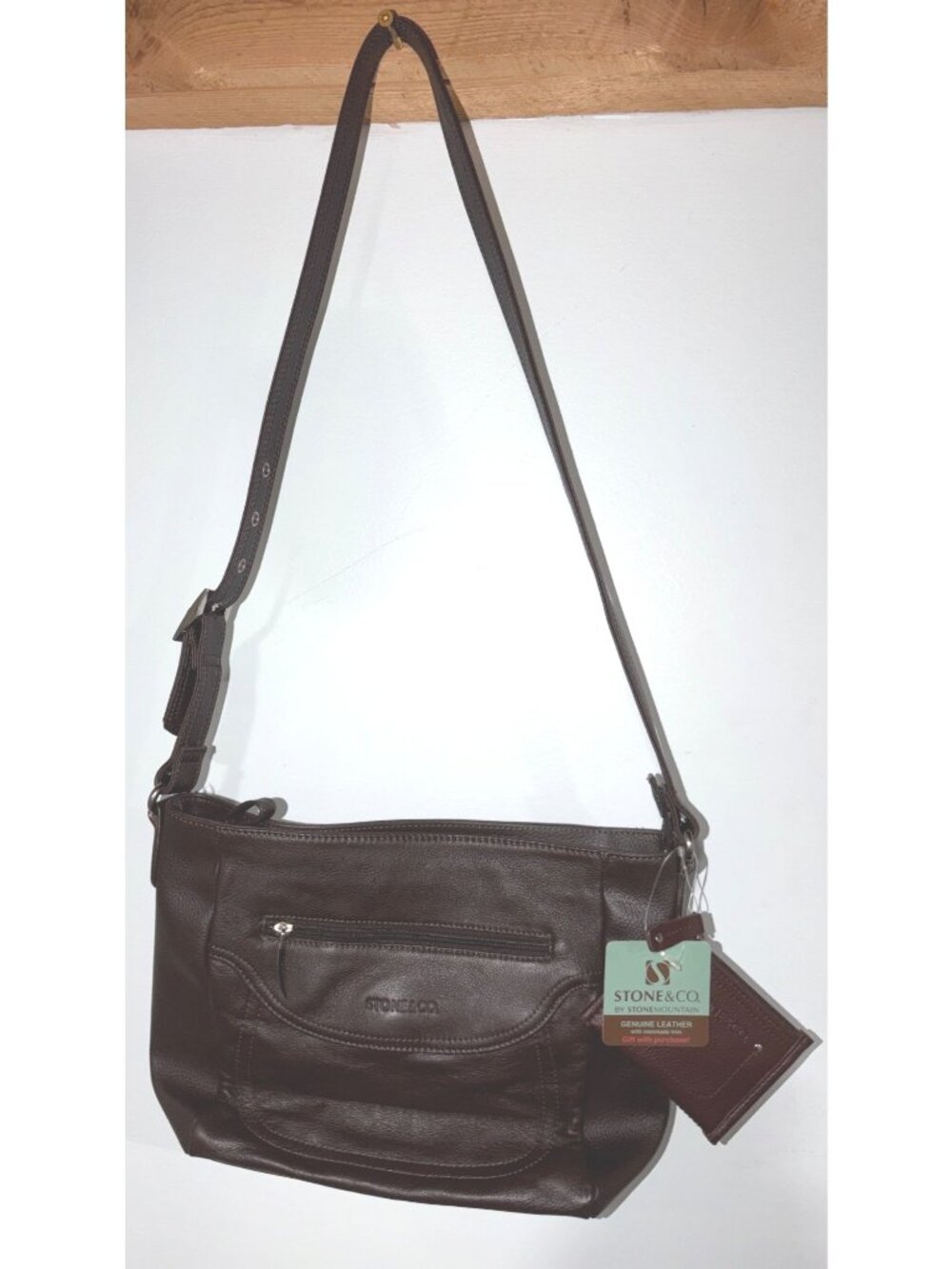 Stone & Co. Mary Kate Espresso Genuine Leather Crossbody Purse Matching Wallet